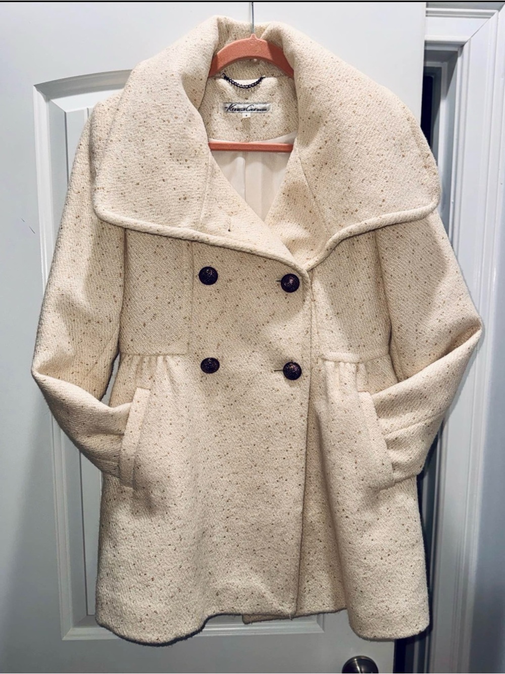 Kenneth Cole Kensie Off-White Double-Breasted Pea Coat